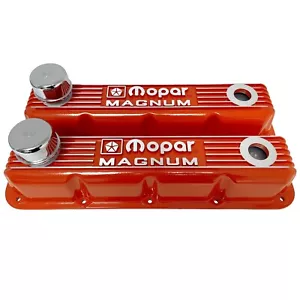 NOS Mopar MAGNUM Valve Cover Set, 5.2L / 5.9L V8 -  Orange  Classic Finned - Picture 1 of 5