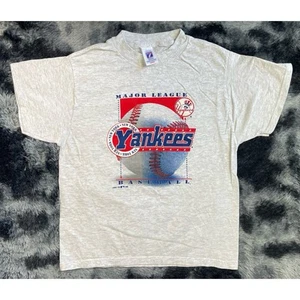 Vintage Logo 7 1996 New York Yankees Grey Graphic T-Shirt Youth Size XL - Picture 1 of 4