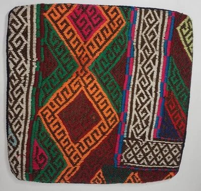 ~17x17 Kilim Pillow Cover Handmade Turkish Tribal Ethnic Boho Rug Cushion - Image 1 of 2