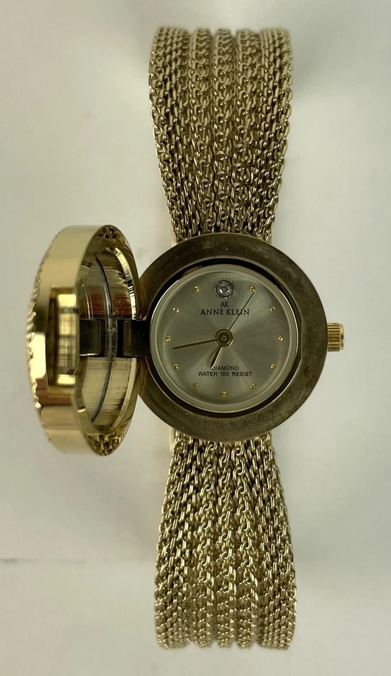 VTG 80s Gold Tone Anne Klein Diamond Women Hidden Dial Peek A Boo Watch UNTESTED - Image 1 of 4