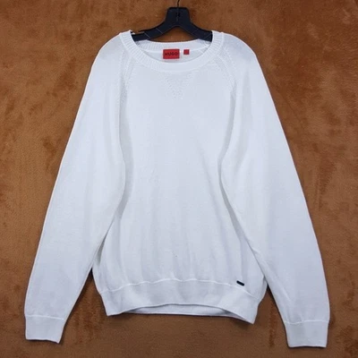 Suéter HUGO BOSS Para Hombres Grande Blanco Pullover Crew Raglán Lino Mezcla de Algodón SRUDI Foto 1 de 4