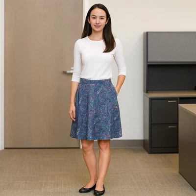 Falda Talbots Para Mujer Talla Pequeña Algodón Pull-On Hada Colorido Paisley Foto 1 de 4