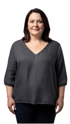 Lane Bryant satin gray beaded V-Neck 3/4 sleeve size 22/24 ECU - Image 1 of 4