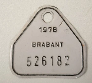 1978 Brabant Bicycle License Tag (B10C/JSF6) Metal 526182 White w/Black - Picture 1 of 6