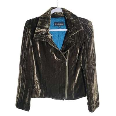 Jaqueta de Moto J. Peterman Veludo Feminina Tamanho 4 Verde Rayon Mistura de Seda Carreira Formal - Imagem 1 de 4