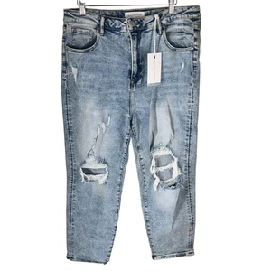 Risen High Rise Mom Jeans Damen 15/32 Distressed Light Wash Denim Neu mit Etikett - Bild 1 von 8