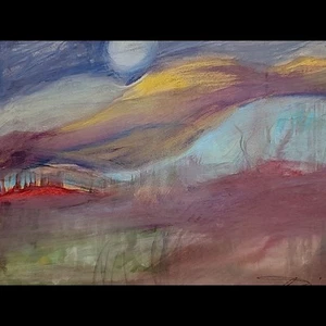 CRAMOLINI Dream Landscape Deep Vibrant Pastel Charcoal Drawing ORIG ART NotPrint - Picture 1 of 9