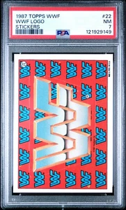 1987 Topps WWF LOGO #22 PEGATINA FEDERACIÓN MUNDIAL DE LUCHA LIBRE TARJETA COLECCIONABLE PSA 7 casi nuevo - Imagen 1 de 4