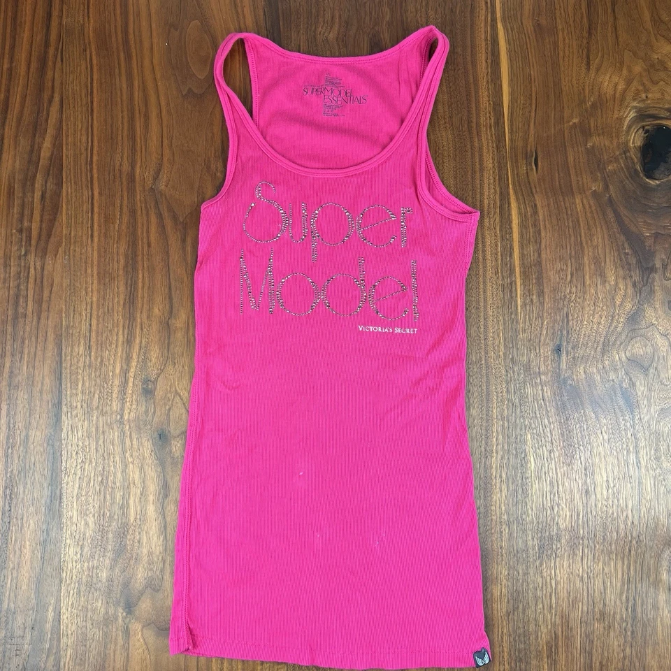复古 Y2K Victoria’s Secret 超级模型石灰石迷彩背心粉色大号 — 第 1/4 张图片