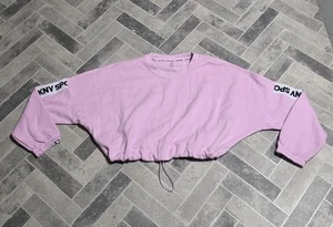 New DKNY Women Crop Sweater Pink With Sport Strip on Long Sleeves Size MEDIUM - Picture 1 of 9