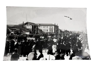WW2 Photo Imperial Japanese Army Convoy At Railway Station Civilians Sinage - Picture 1 of 2