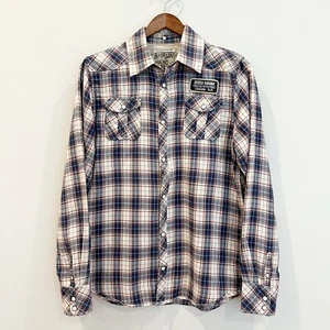 Scotch & Soda Boys Western Plaid Pearl Snap Shirt 14 Red Blue Japan Embroidered - Picture 1 of 10