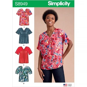 SIMPLICITY SEWING PATTERN 8949 MISSES 12-20 KIMONO SLEEVE V-NECK TOP SHAPED YOKE - Picture 1 of 9