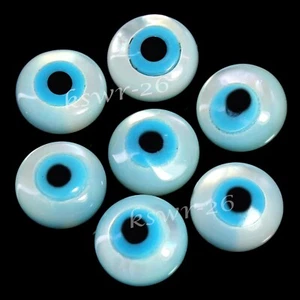 Natural Mesopotamia 6.00 MM Round White Mother of Pearl Evil Eye 4 Pcs Lot - Picture 1 of 4