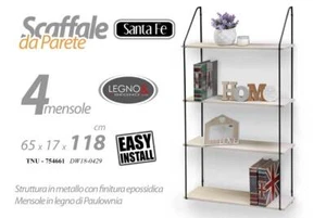 SCAFFALE DA PARETE 4 MENSOLE LEGNO PENSILE MODERNO LIBRERIA METALLO 65*17*h118cm - Foto 1 di 2