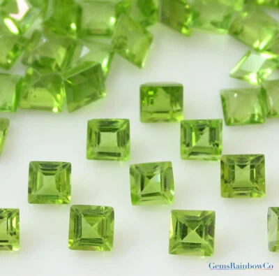 Natural Peridot Square Faceted 3mm, 4mm, 5mm and 6mm Loose gemstones AA Quality - Image 1 of 4