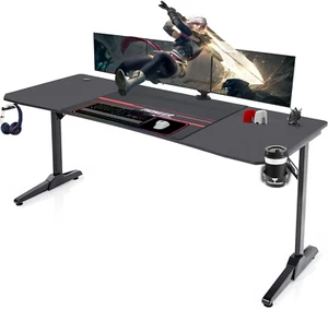 180 x 70 cm Scrivania Gaming Ergonomica, Tavolo da Computer con Tappetini per Mo - Foto 1 di 6