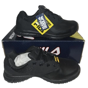 Mens Size 8 Wide Fila SR Slip Resistant Memory Foam Work Shoes Black 4E - Picture 1 of 7