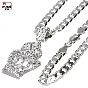 Men's Silver Plated Basketball Rim Pendant 24" Cuban Link Necklace CPB 1109 S - Picture 1 of 2
