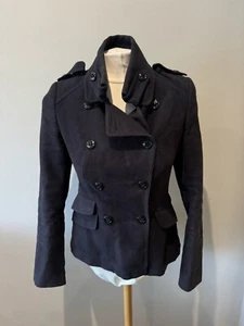 Ladies Karen Millen Black Double Breasted Military Biker Style Jacket Size 10 - Imagen 1 de 6