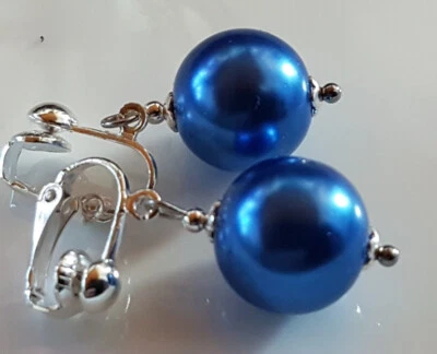 OHRCLIPS  CLIPS VERSILBERT 14 mm BLAUE PERLEN - Bild 1 von 2