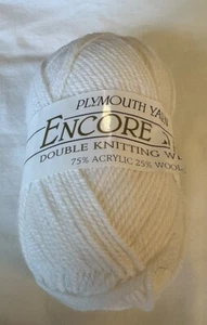 Hilo Plymouth Encore DK One madeja 75 % acrílico 25 % lana 50 G 150 yardas blanco - Imagen 1 de 3