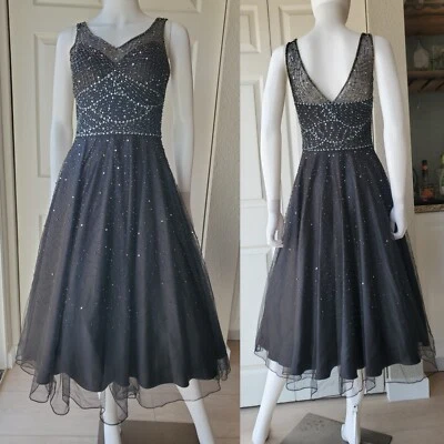 Vestido midi Sue Wong Nocturne negro con cuentas sin mangas talla 2 Foto 1 de 4