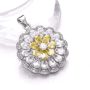 Yellow Sapphire - Simulated Gemstone 925 Sterling Silver Pendant 1.20" P80315 - Picture 1 of 3