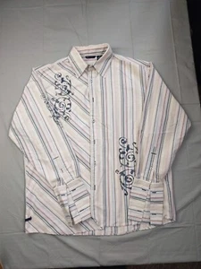 Kani Shirt Mens Extra Large Multicolor Striped Button Up Paisley Accents - Picture 1 of 13