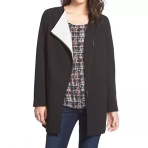 Abrigo Halógeno Negro Gris Cremallera Frontal Topper Motociclista Trench Nordstrom M NUEVO - Imagen 1 de 8