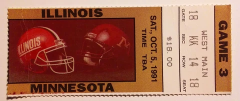 1991 Illinois Minnesota Ticket Stub Football Cover