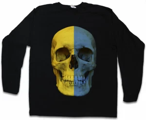 CLASSIC UKRAINE SKULL FLAG LANGARM T-SHIRT Banner Ukrainian - Picture 1 of 1
