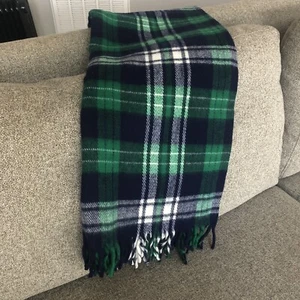 Vtg Faribo Plaid Blanket Green & Blue Acrylic Throw 54”X 59” USA Stadium Picnic - Picture 1 of 4