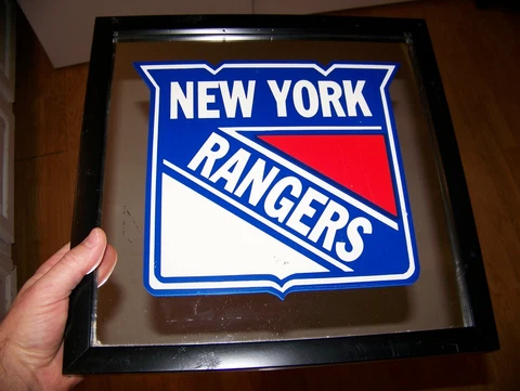 Vintage NHL Hockey NEW YORK RANGERS Framed 13X13 Carnival Wall Bar Mirror Glass Cover