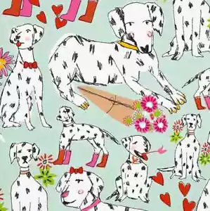 Alexander Henry Spot On Love Dalmation Cotton Fabric on Mint Green 31" x 44" REM - Picture 1 of 4