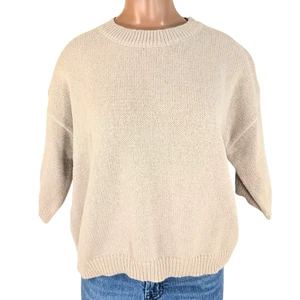 Women's Large Tan Crew Neck Short Sleeve Sweater Blouse Shell - Picture 1 of 8
