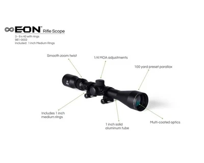 3-9x40 Rifle Scope Viridian EON BDC Optics With Rings & Covers SKU 981-0002