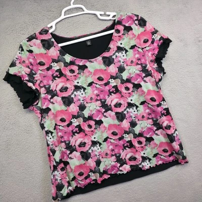 Y2K INC Top Womens 3X Pink Floral Ruffle Lettuce Hem Coquette Fairy Grunge - Image 1 of 4