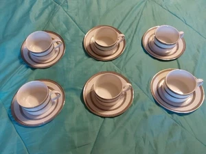 Set Of 6, 10 Strawberry Street SILVER BAND Porcelain Flat Cup & Saucer Sets - Picture 1 of 6
