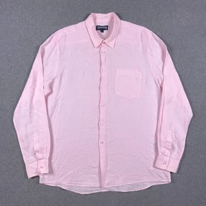 Vilebrequin Shirt Mens XL Pink Linen Button Up Long Sleeve Pocket - Picture 1 of 11