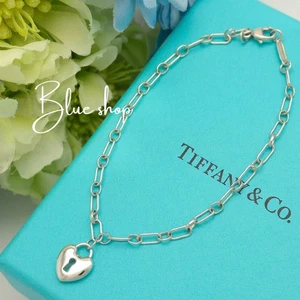 Tiffany & Co. Heart Keyhole Lock Padlock Chain Bracelet 7.2" Silver 925 - Picture 1 of 10