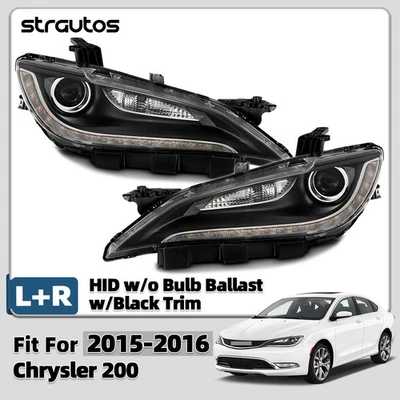 HID/Xenon Headlight For 2015-2016 Chrysler 200 w/LED DRL w/Black Trim Left+Right - Image 1 of 4