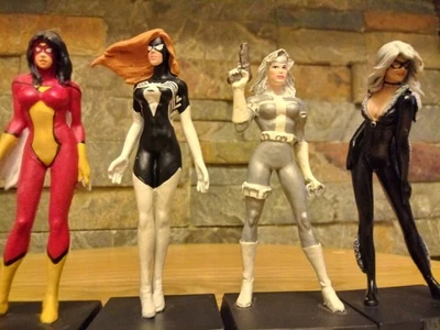 "4"  BLACK CAT,  ARACHNE, SPIDER-WOMAN & SILVER SABLE EAGLEMOSS LEAD FIGURES  - Image 1 of 4
