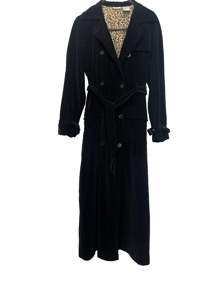 Trench coat de veludo Newport News peito duplo comprimento total tamanho 6 vintage deslumbrante - Imagem 1 de 4