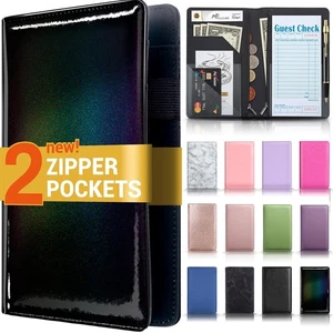 Server Book with 2 Zipper Pockets, Leather Standard Version, Glitter Black - Picture 1 of 6