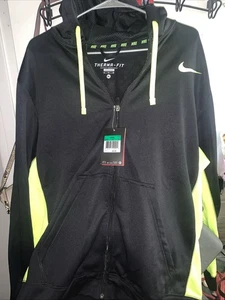 Felpa con cappuccio Nike uomo Therma Fit allenamento full zip nero/verde 465786-020 taglia XL - Foto 1 di 4