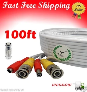 White 100ft Power & Video Cable for Security CCTV use / Zmodo / Swann / Qsee - Picture 1 of 3