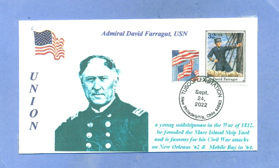 DAVID FARRAGUT Union Navy Admiral Civil War Blue Photo Portrait Pictorial 2975g - Image 1 of 1