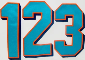 Maglia calcio 10" MIAMI DOLPHINS SQUADRA RILASCIATA AQUA & ORANGE NUMERI 0-9 - Foto 1 di 11