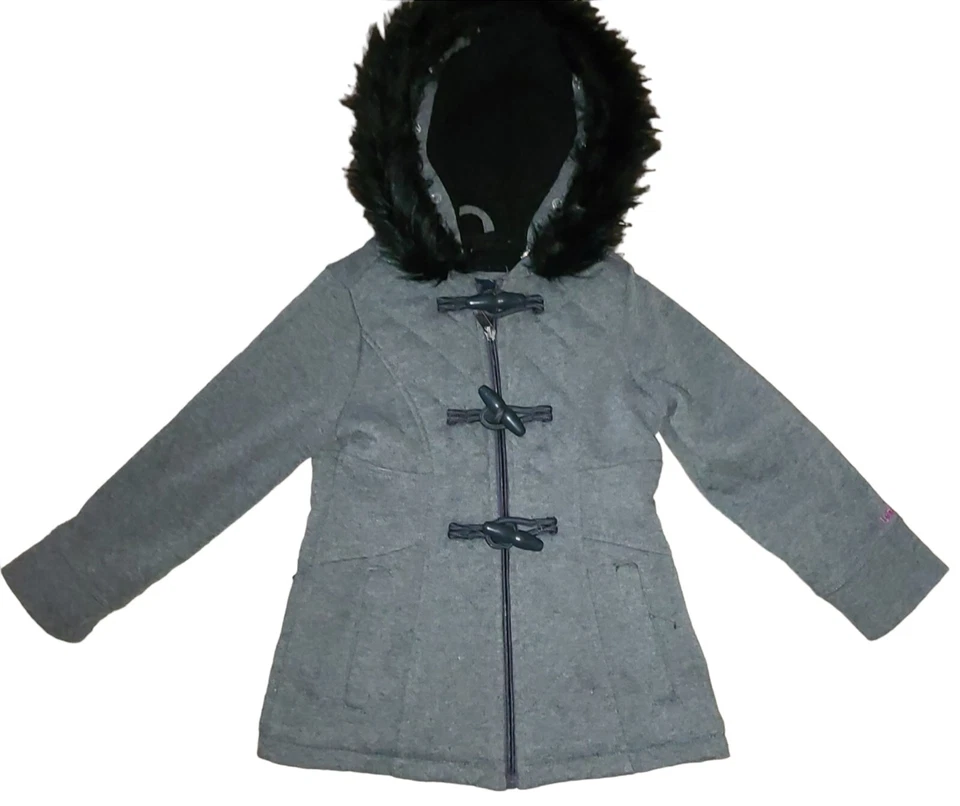 Limited Too Girls Black Hooded Fur Fleece Jacket W/ Metallic Trim Size 5/6 - Image 1 of 4